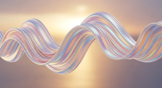 Iridescent ribbon with flowing curves 3d rendering with gradient background
