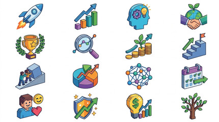 Fototapeta premium Collection of business and finance isometric icons for digital presentation.