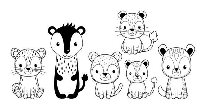 Cute cartoon badgers and weasels friends animals