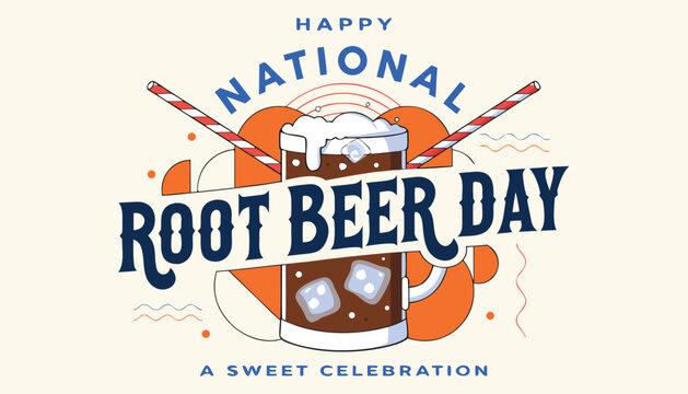 Decorative flat illustration celebrating national root beer day with soda
