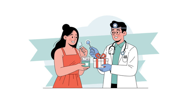 Dentist gift: Doctor gives toothpaste and brush to woman