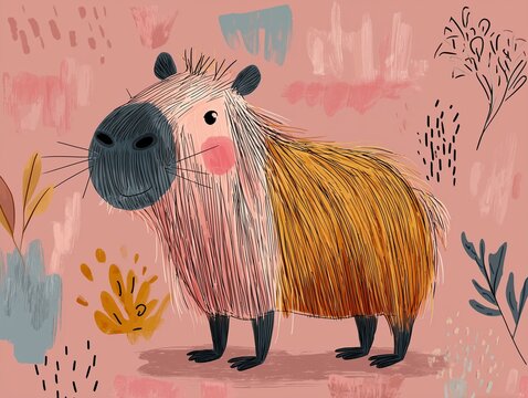 whimsical capybara illustration