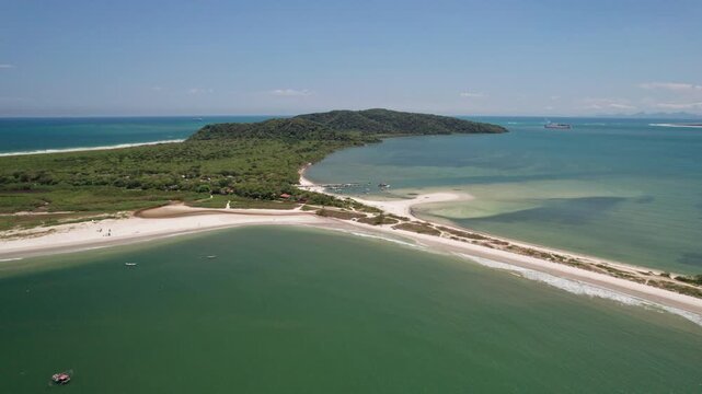 Aerial View Ilha do Mel Island Pristine Beach and Green Landscape