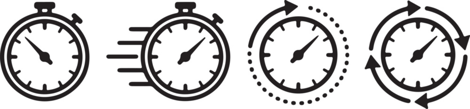 Set of stopwatch icons with different speed and motion effects