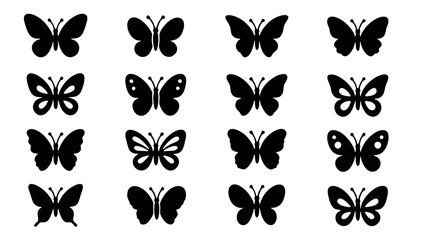 Fototapeta premium Clean vector collection of butterfly silhouette icon isolated on white background.