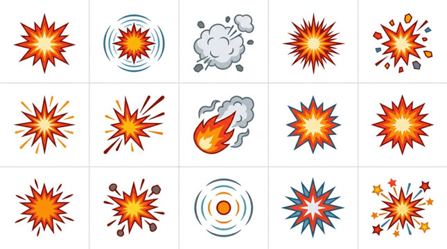 Collection of cartoon explosion and comic book blast effects.
