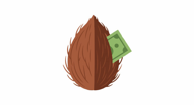 Flaming walnut with dollar bill illustration concept.