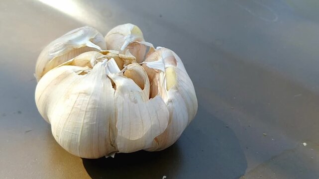 A pile of raw garlic bulbs for healthy food commercial packaging