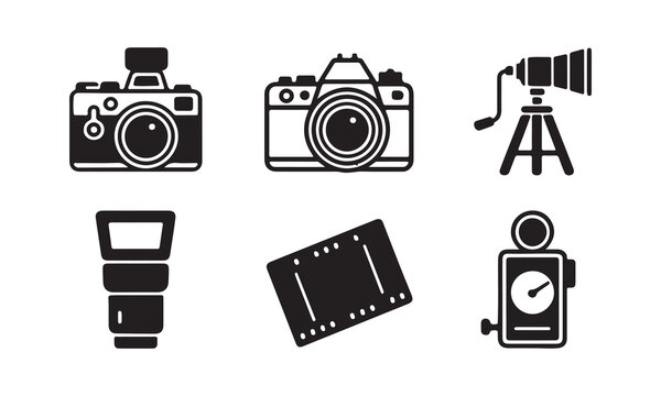 Set of black and camera on a white background symbols