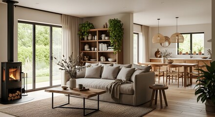 Fototapeta premium Modern open plan living room and dining area