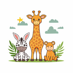 Fototapeta premium Cute Cartoon Safari Animals