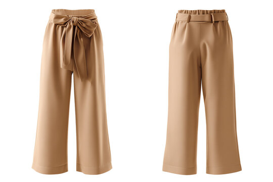 Beige culottes pants women s fashion and casual wear isolated on white background, Clipping Path, png