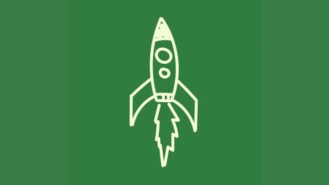 A white rocket icon on green background and green screen animated chromakey background gesture illustration elements style scene backgrounds motion movement emotion frame creative colorful