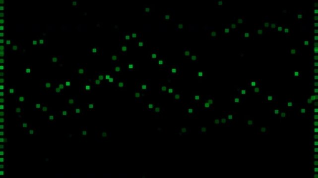 Abstract green digital glowing pixel wave on black background retro matrix concept