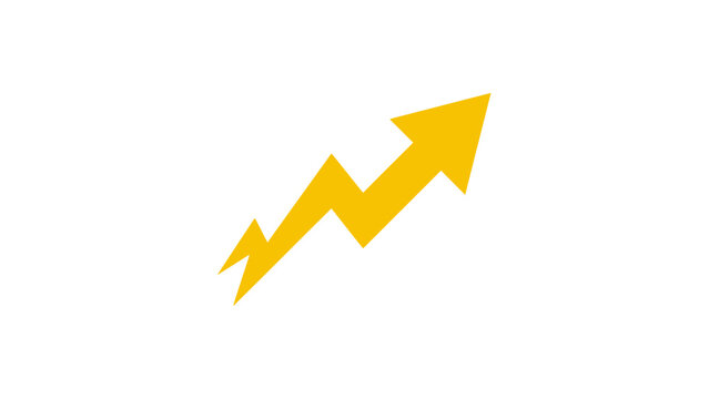 Yellow lightning zigzag arrow vector icon high energy and fast growth concept symbol