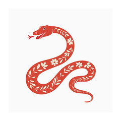Obraz premium Red snake with white floral pattern on white background