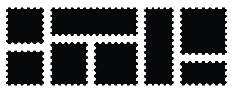 Postage stamps. Blank postcard and letter stamp templates collection with copy space. Vintage post stamp frame and border.