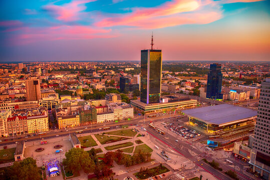 Sunset view of Warsaw