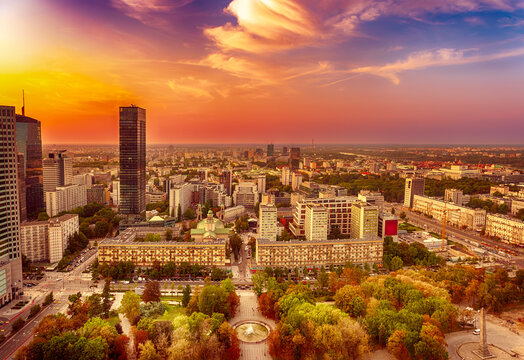 Sunset view of Warsaw