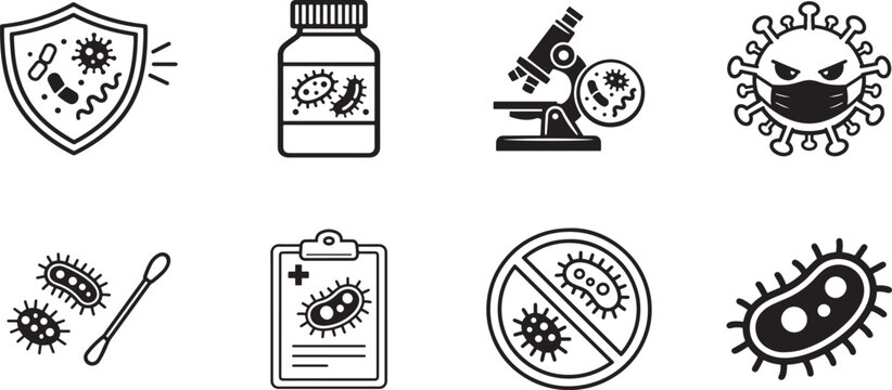 Outline bacteria icons collection with editable stroke. Linear microbiology and germ vector set.