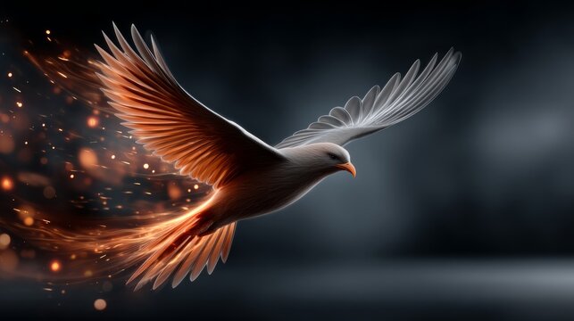 Bird in motion creates a trail of light and energy during flight