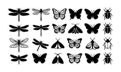 Obraz premium Collection of Butterflies and dragonflies in black.
