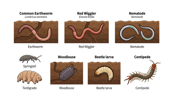 Collection of Various types of worm insects.