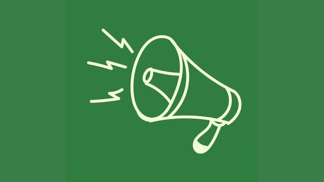 A green background with white megaphone icon and hand holding outline of green screen animated chromakey background illustration style emotion cartoonish colorful gesture backgrounds