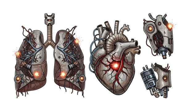 Collection of Robotic heart and lung organs.