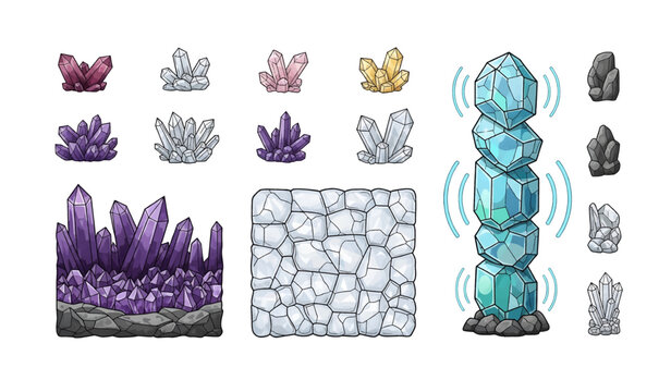 Collection of Crystals and minerals on display.