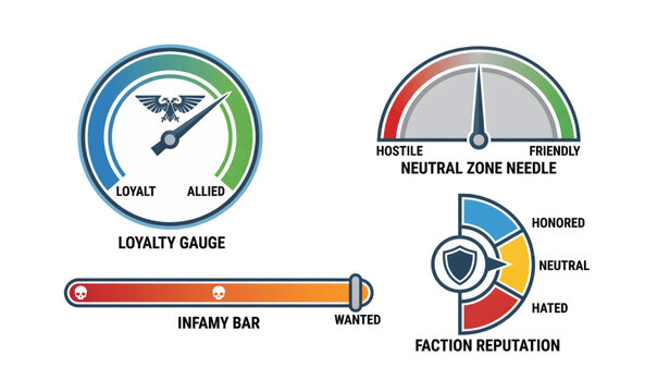 Collection of Colorful gaming interface gauge meters.