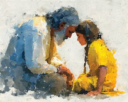 Watercolor-style guru giving blessings to a student for Guru Purnima, spiritual art