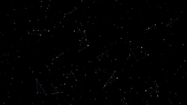 Stellar constellation map of the night sky with glittering stars in deep outer space background