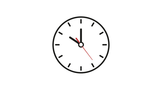 Simple analog clock face showing a specific time with black hands and markers on a plain white circular background.