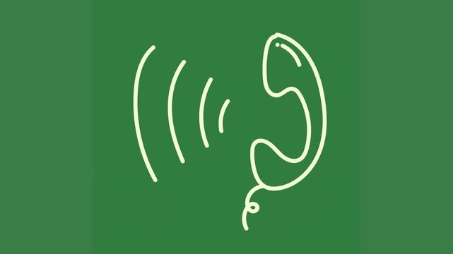 A green background with white outline of an ear and pair earphones headphone green screen animated chromakey background expression movement backgrounds emotion layers gesture design