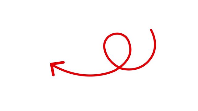 rad curly arrow hand drawn shape pointing left for direction, pointer, guide, navigation, and symbol on transparent background as creative visual layout element