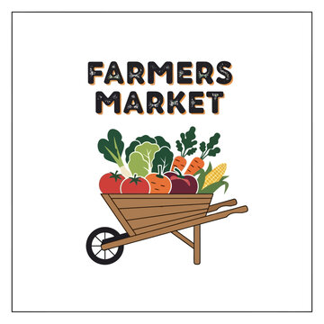Farmers Market Fresh Produce in a Wheelbarrow Illustration