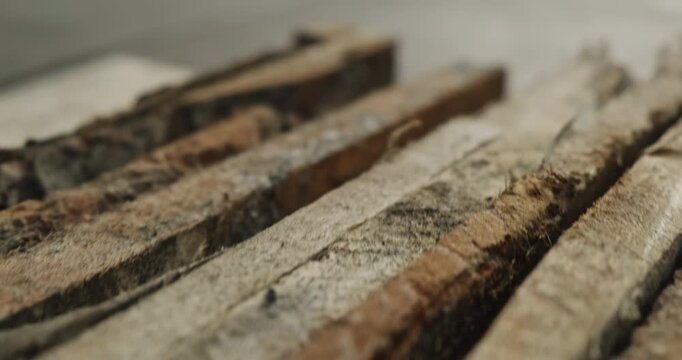 Pallet, plank and wood for texture and background. Stacked, pattern and raw material. High quality 4k footage
