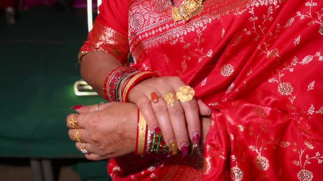 Bride and Groom Hands During Traditional Hindu Wedding Ceremony Performing Sacred Marriage Rituals in India. Ideal for wedding, relationship, religion, family, celebration, and Indian cultural themes.