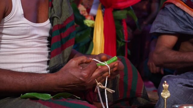 Bride and Groom Hands During Traditional Hindu Wedding Ceremony Performing Sacred Marriage Rituals in India. Ideal for wedding, relationship, religion, family, celebration, and Indian cultural themes.