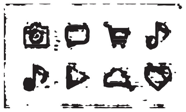 Distorted black on a white background with a textured border effect