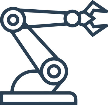 Robotic arm icon representing automation industry and mechanical engineering.