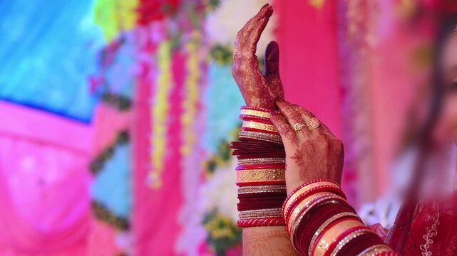 Bride and Groom Hands During Traditional Hindu Wedding Ceremony Performing Sacred Marriage Rituals in India. Ideal for wedding, relationship, religion, family, celebration, and Indian cultural themes.