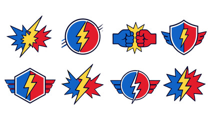 Colorful superhero style lightning bolt emblem icon set © Andrei