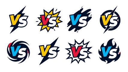 Set of versus symbols with comic battle style designs © Andrei