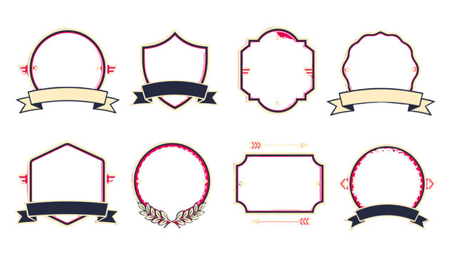 Set of vintage outline badge frames with ribbon banners