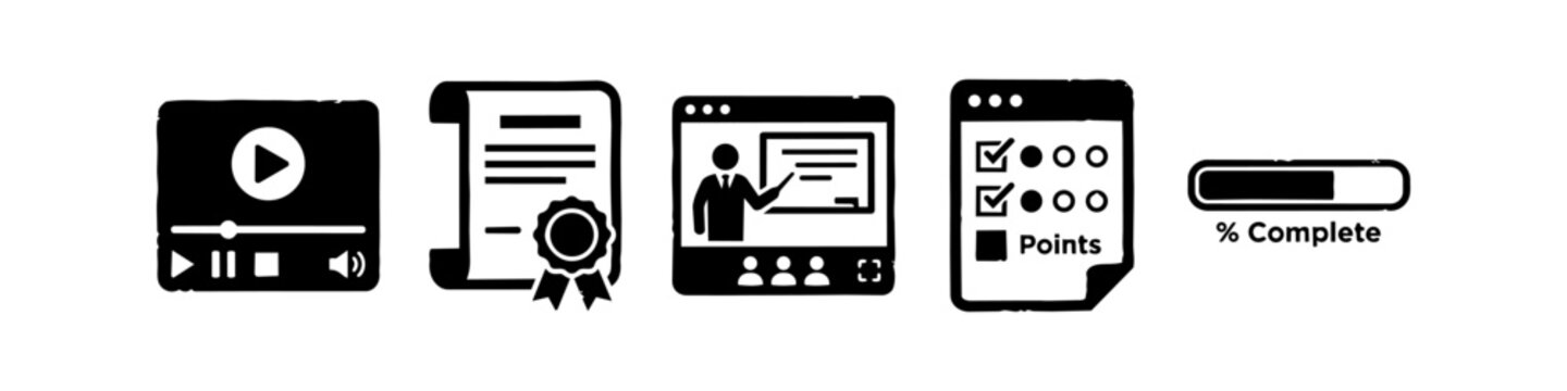 Online Education Grunge Hand Drawn Icon Set