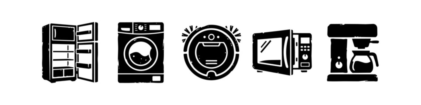 Grunge Home Appliance Vector Icons Set