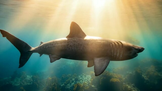 basking shark underwater open ocean close up marine wildlife video