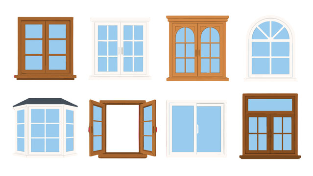 Set of assorted house window designs in flat vector style